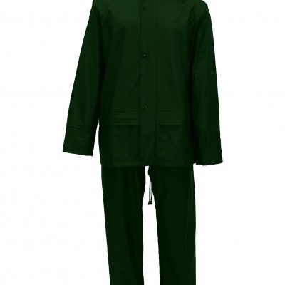 Conjunto impermeável verde-escuro com casaco e calças