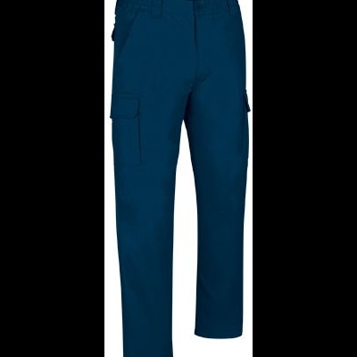 Calças azuis de trabalho com bolsos grandes e cintura elástica