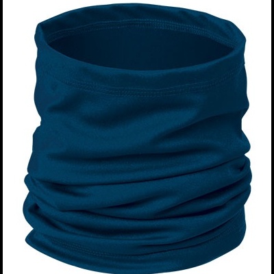 Cachecol tubular azul escuro com costuras visíveis