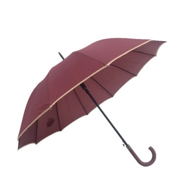 Guarda-chuva bordô com cabo curvo e acabamento bege