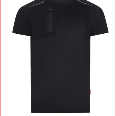 T-shirt preta de manga curta com bolso de fecho no peito