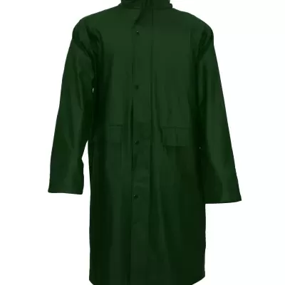 Casaco impermeável verde escuro com botões e bolsos frontais