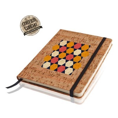 Caderno com capa de cortiça decorativa e elástico preto