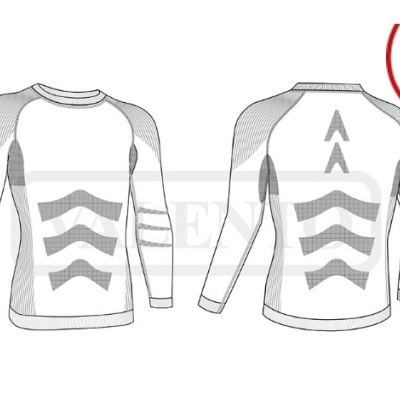 Camisola de manga comprida com padrão cinzento e formas geométricas