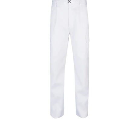Calças brancas com detalhe em cruz preta na cintura