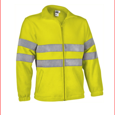 Casaco amarelo de alta visibilidade com faixas reflectoras e fecho de correr