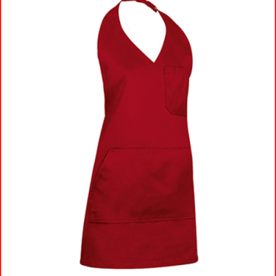 Avental vermelho com bolso grande e bolso pequeno no peito