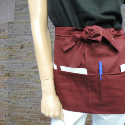 Avental de cintura vermelho escuro com bolsos e lenços