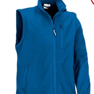 Colete polar azul com fecho de correr e bolsos