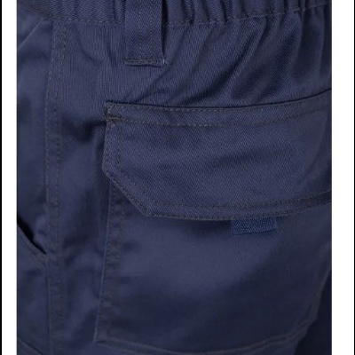 Calças de trabalho azul escuro com bolso de aba e cintura elástica