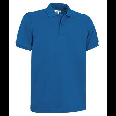 Polo masculino azul de manga curta com gola e três botões