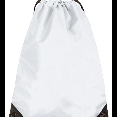 Mochila tipo saco branca com cordões e cantos pretos
