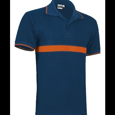 Polo azul escuro com faixa cor de laranja