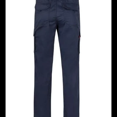 Calças de trabalho azuis escuras com bolsos e cintura elástica