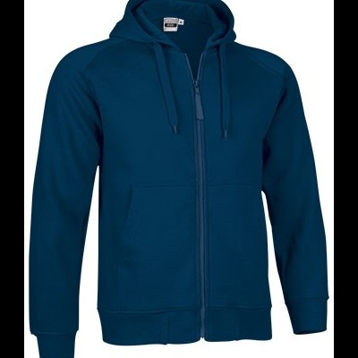 Casaco azul escuro com capuz e fecho de correr