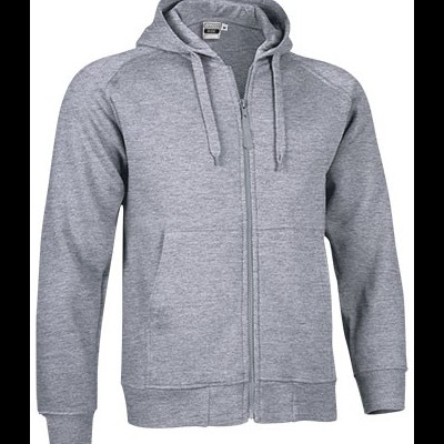 Casaco cinzento com capuz e fecho de correr