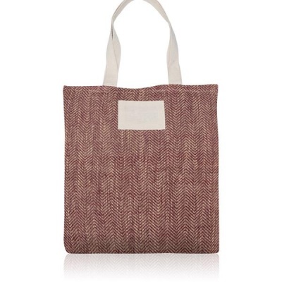 Saco tote castanho com padrão espinha de peixe e alças bege