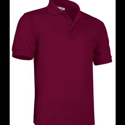 Polo bordô de manga curta com gola e botões sobre fundo branco