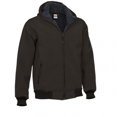 Casaco de capuz preto com fecho e forro cinza escuro