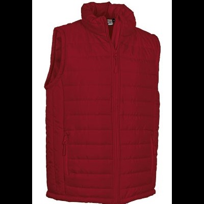 Colete vermelho acolchoado com fecho frontal e bolsos