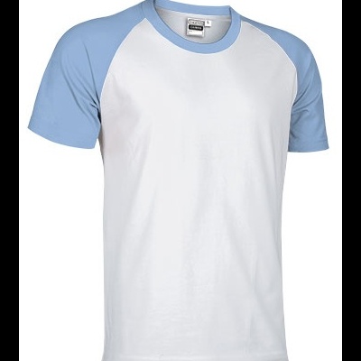 T-shirt bicolor branca com mangas e gola azuis claras