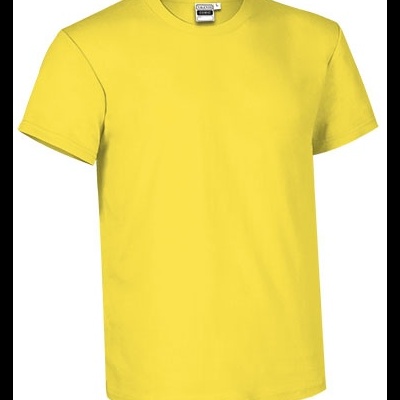 Camiseta amarela lisa de manga curta com etiqueta GILDAN na gola