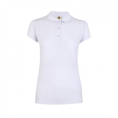 Polo branco feminino com gola e três botões