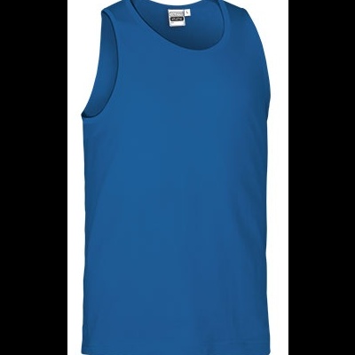 Camisola de alças azul com etiqueta visível na gola