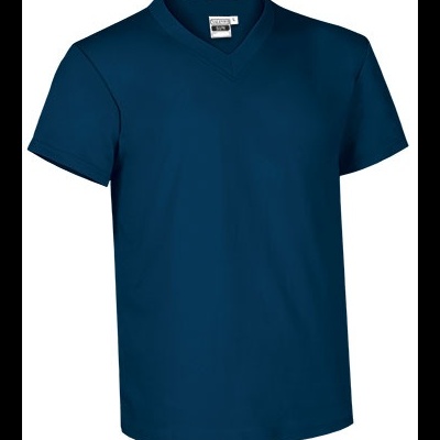 Camiseta azul escura de manga curta com decote em V