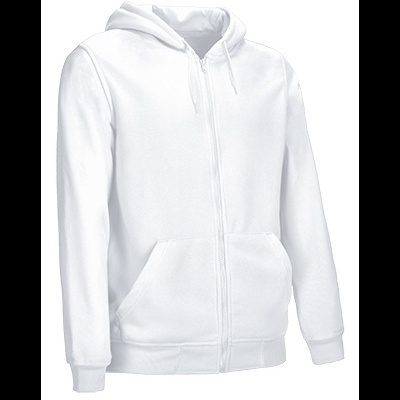 Casaco com capuz branco em fundo neutro