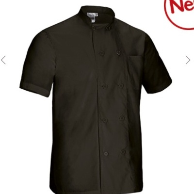 Casaco de chef preto de manga curta com botões