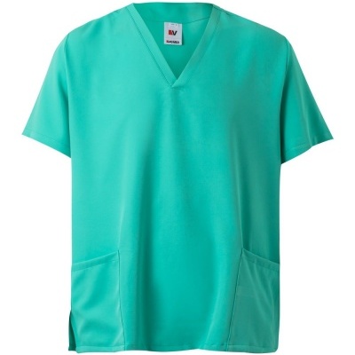 Camisola médica verde água com decote em V e dois bolsos frontais