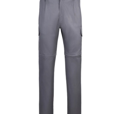 Calças masculinas cinzentas com bolsos e botão frontal