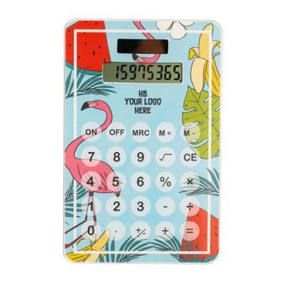 Calculadora colorida com tema tropical e visor digital