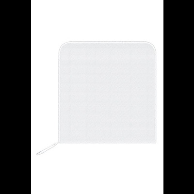 Montra branca quadrada com cantos arredondados e cordão no canto