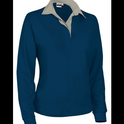 Camisola azul de manga comprida com gola cinza claro