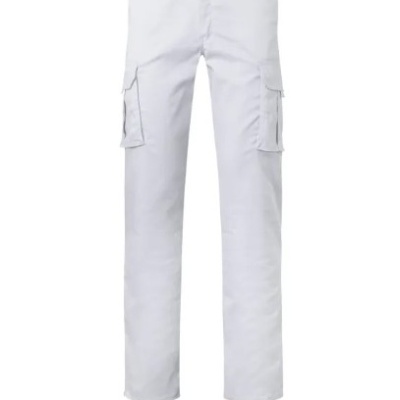 Calças de trabalho brancas com bolsos laterais