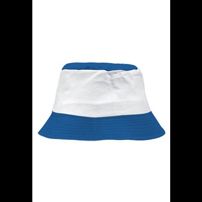 Chapéu pescador azul e branco sobre fundo branco