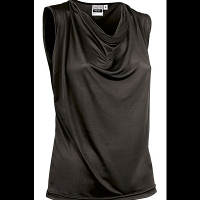 Camisola feminina preta sem mangas com gola drapeada