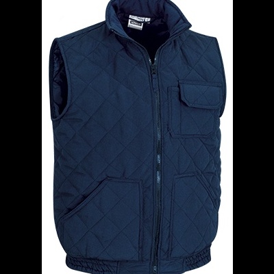 Colete acolchoado azul escuro com bolsos e fecho de correr