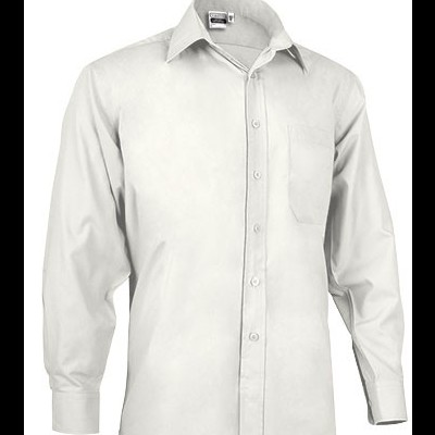 Camisa social masculina branca de manga comprida com bolso no peito