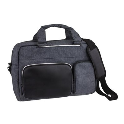 Mala de ombro cinzenta com bolsos frontais e alça preta