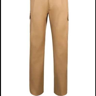 Calças cargo bege com bolsos laterais de aba e cintura elástica