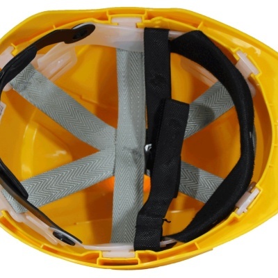 Capacete de segurança amarelo com interior acolchoado e tiras ajustáveis