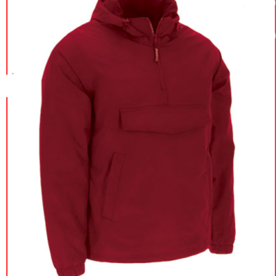 Casaco vermelho com capuz e bolso grande à frente