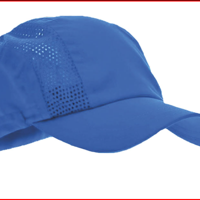 Boné azul desportivo com malha lateral e aba curva