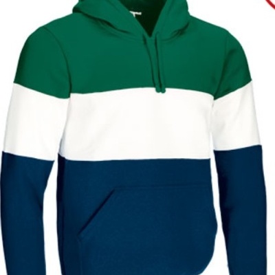 Sweatshirt com capuz verde, branco e azul escuro com bolso frontal