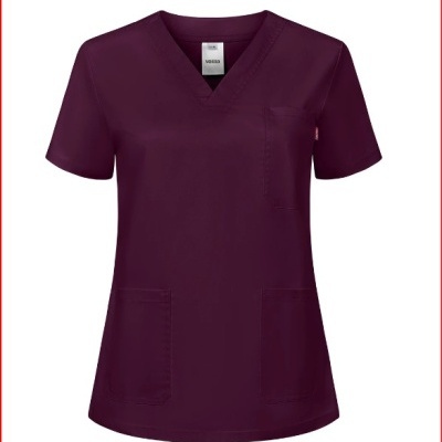 Camisola médica vinho com bolsos e decote em V