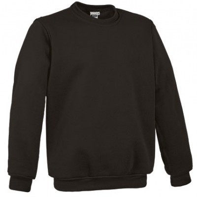 Sweatshirt preta de manga comprida com gola redonda e punhos elásticos