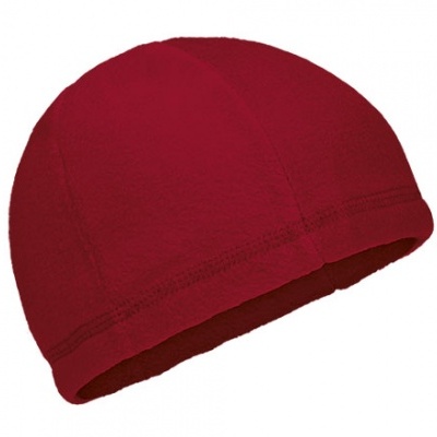 Gorro vermelho em tecido macio com costuras visíveis